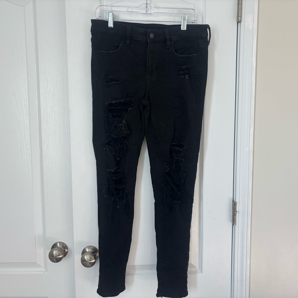 American Eagle Black Distressed Jeggings - Size 8